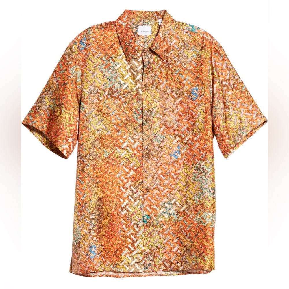 Burberry Wallington Monogram Map Print Short Sleeve silk shirt